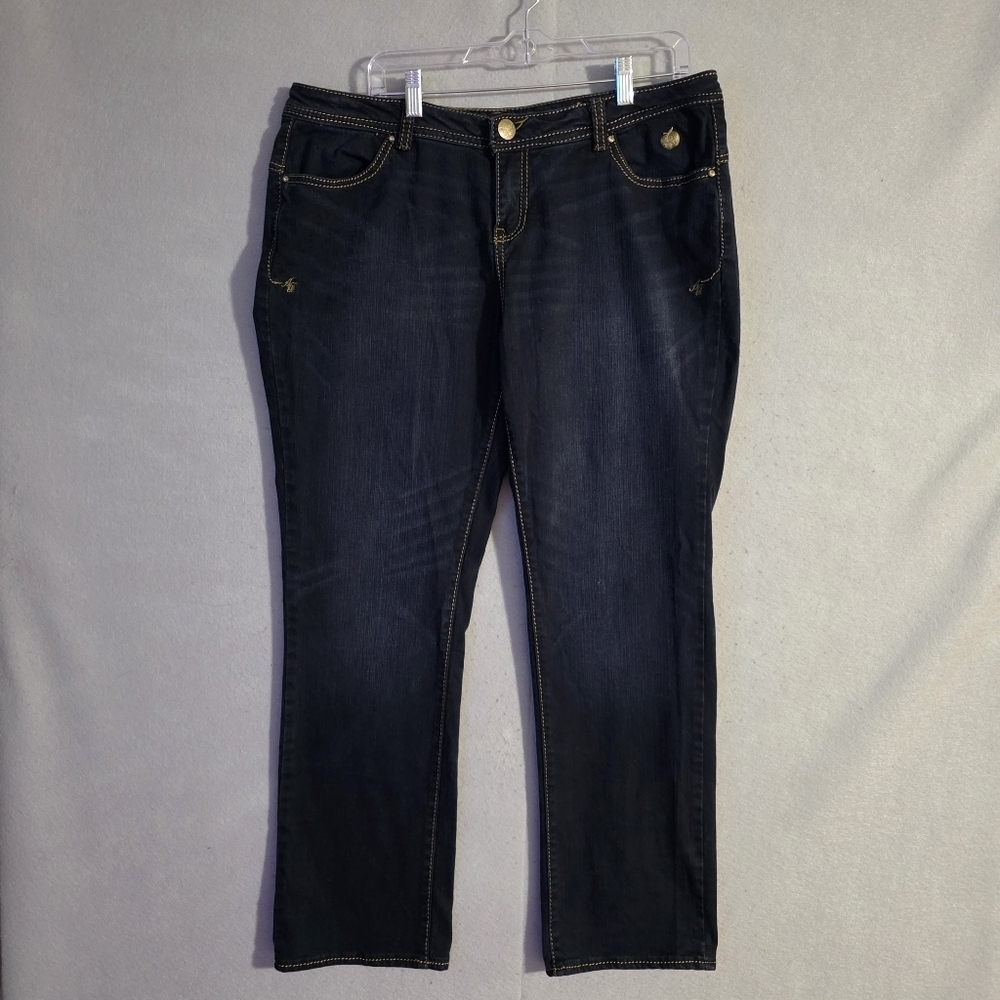 Apple Bottoms Womens Signature Pockets Dark Wash Denim Jeans AFJ93829 Size16